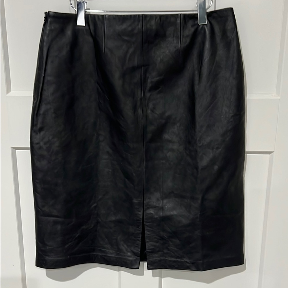 Vintage Jaclyn Smith Elegant Black Leather Skirt Sz 14 - Picture 2 of 7